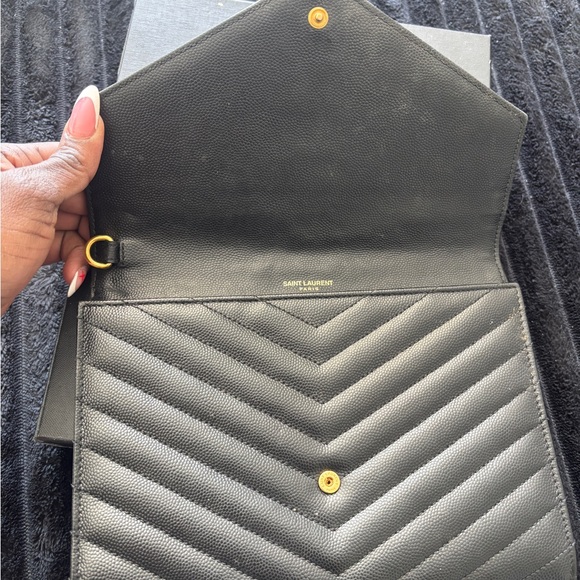 Saint Laurent Black Quilted Leather Clutch with Gold Logo - Picture 2 of 3